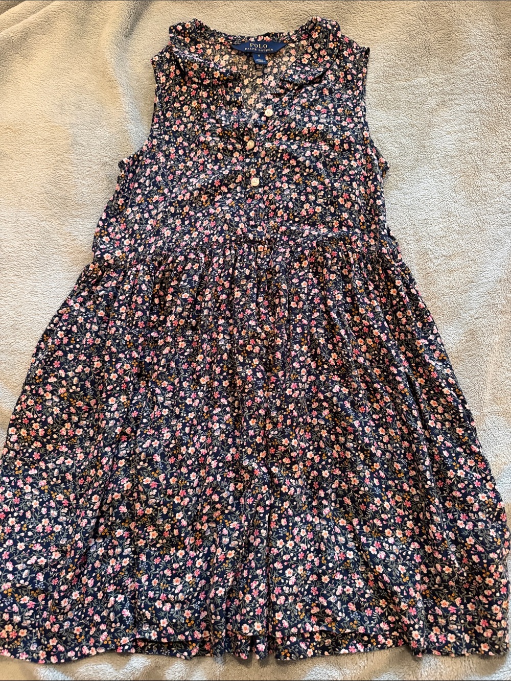 Polo by Ralph Lauren Navy Floral Ruffled Sleeveless Dress
